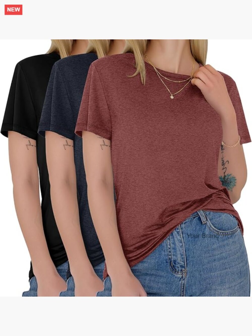 Multipack Short Sleeve T-Shirt Set - Lightweight Soft Basic Tees Spring Summer
